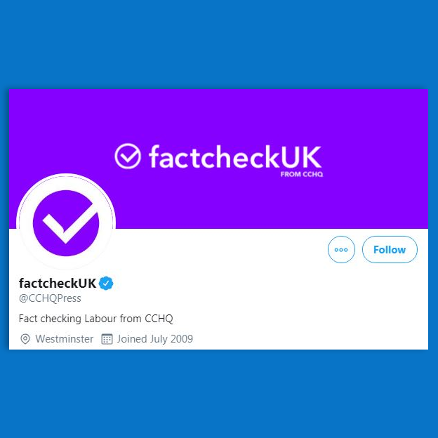 The Conservative Press Office Twitter account rebranded as "factcheckuk"