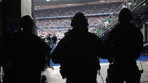 French police at the Stade de France during the opening game of Euro 2016