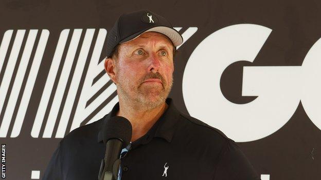 Phil Mickelson speaking to reporters in Jeddah