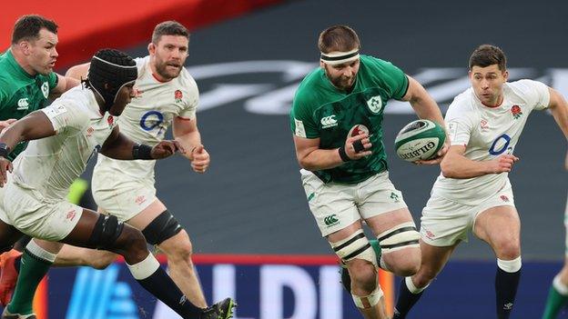 Iain Henderson on charge in the Six Nations victory over England in March