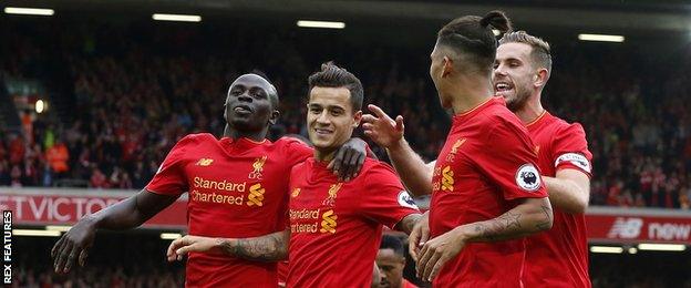 Sadio Mane, Philippe Coutinho, Roberto Firmino and Jordan Henderson