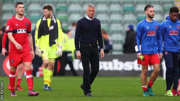 Carlisle United trudge off the field at Home Park in defeat by Plymouth