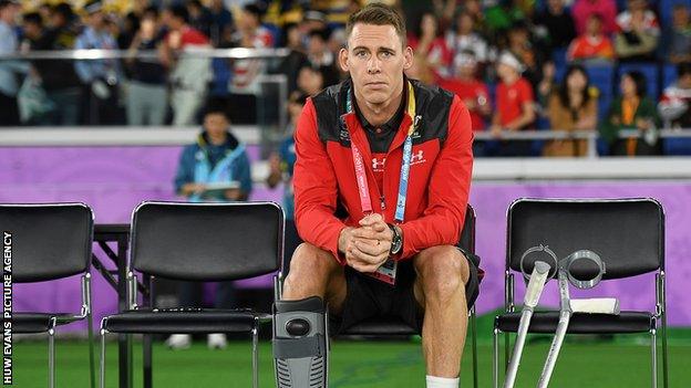 Liam Williams watches Wales take on South Africa in the 2019 Rugby World Cup semi final