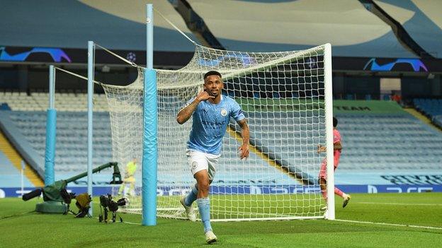 Gabriel Jesus celebrates scoring for Manchester City against Real Madrid in the Champions League