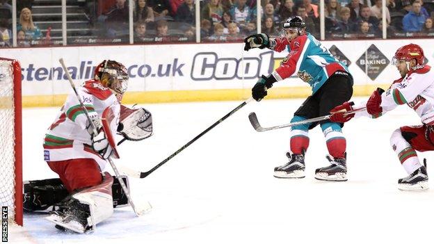 James Desmarais gets in a shot on Cardiff's goal in Saturday's game