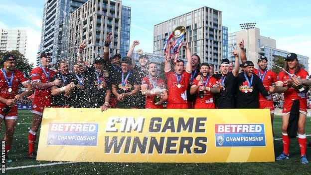 Toronto Wolfpack celebrate winning the Million Pound Game