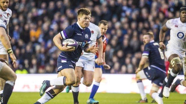 Scotland's Huw Jones playing against England