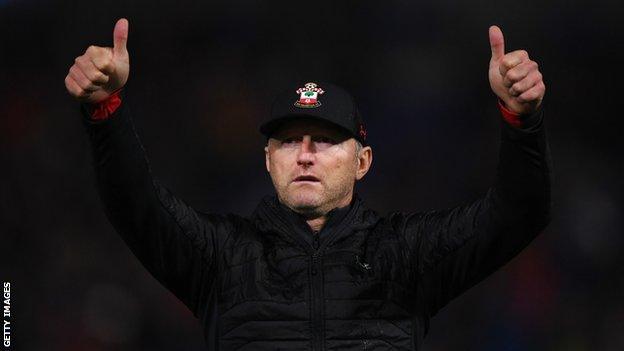 Southampton manager Ralph Hasenhuttl gives fans a thumbs up after defeat by Cardiff