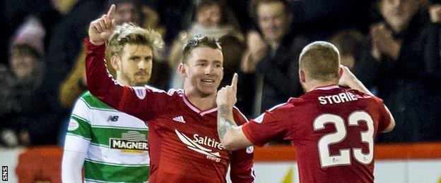 Aberdeen's Jonny Hayes celebrates against Celtic