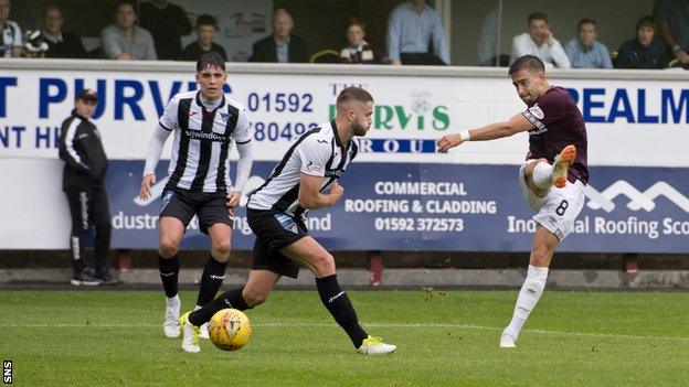 Hearts midfielder Olly Lee scores