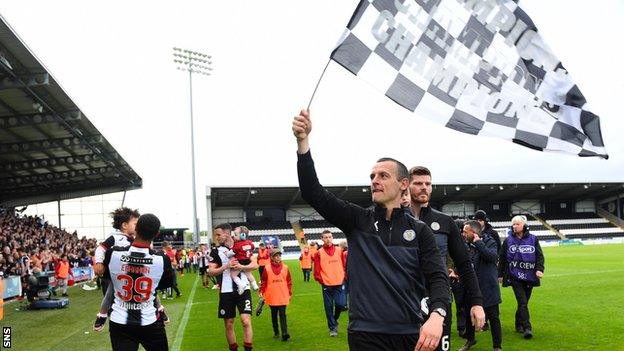 St Mirren manager Oran Kearney celebrates their play-off win