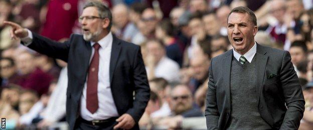 Hearts manager Craig Levein and Celtic counterpart Brendan Rodgers