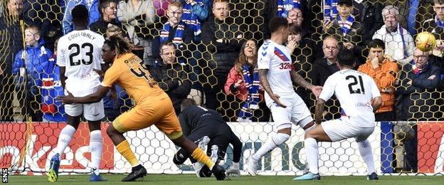 Livingston's Dolly Menga scores against Rangers