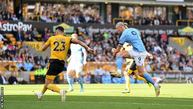 Erling Haaland became the first player in Premier League history to score in each of his first four away games in the competition