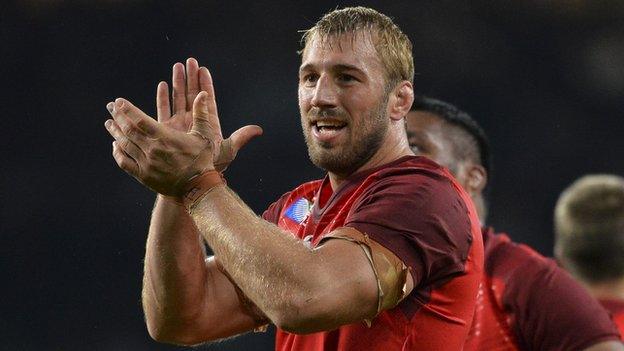 Captain Chris Robshaw applauds fans at the end of the match