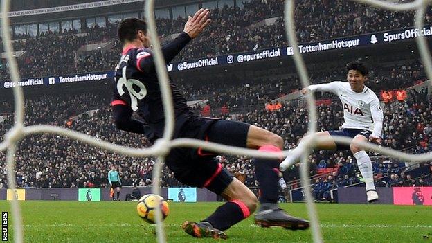 Son Heung-min scores for Tottenham at Wembley