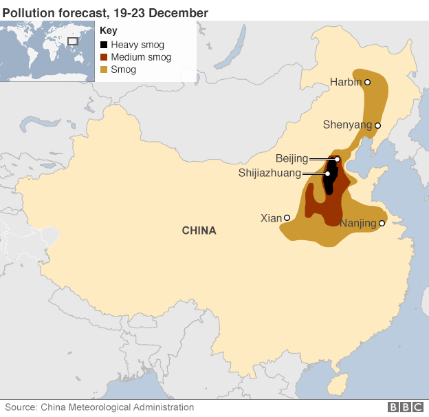 Map showing forecast smog in China