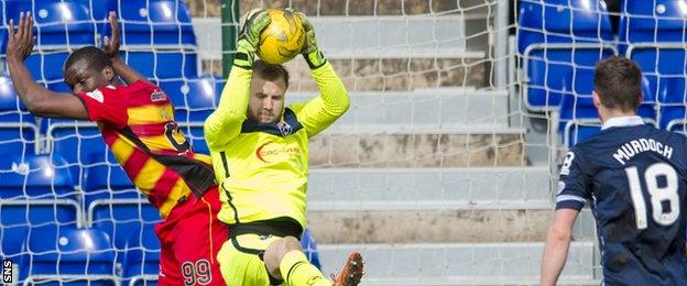 Ross County goalkeeper Scott Fox makes a save