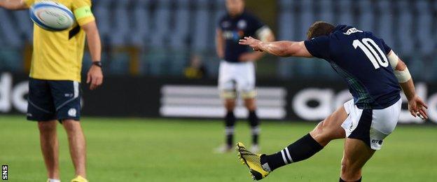 Duncan Weir scores a penalty for Scotland against Italy