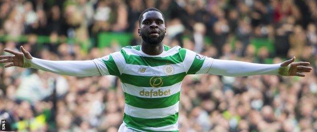 Paris St-Germain's Odsonne Edouard celebrates with Celtic