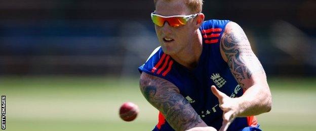 Ben Stokes during catching practice