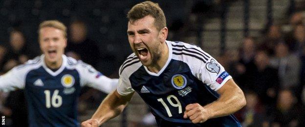 James McArthur celebrates scoring for Scotland