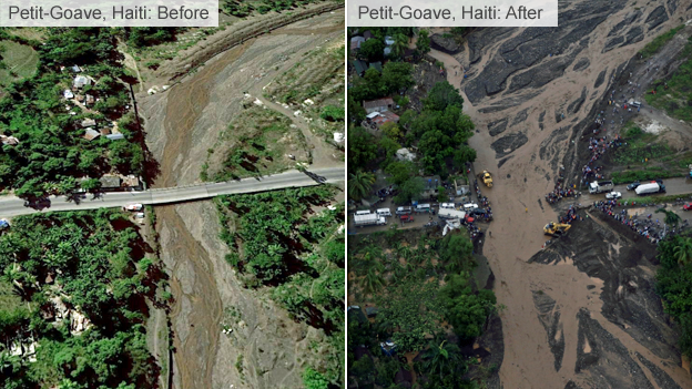 Petit Goave bridge before after it collapsed on Tuesday