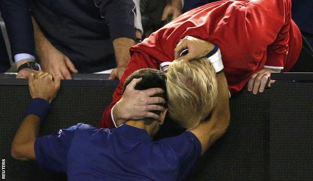 Novak Djokovic and Boris Becker embrace