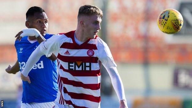 Rangers' Alfredo Morelos and Hamilton Academical's Jamie Hamilton