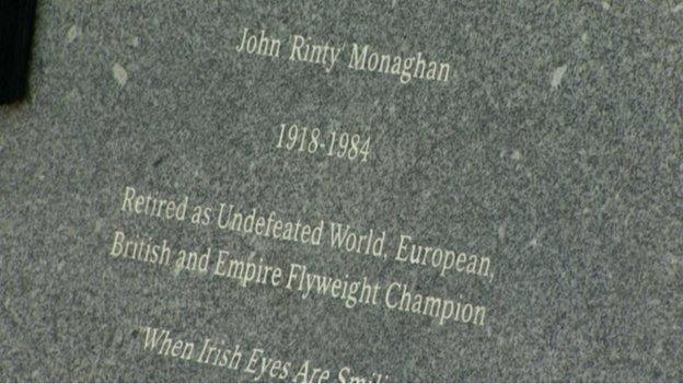 The inscription on Rinty Monaghan's statue makes reference to his love of singing after matches