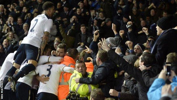 Tottenham celebrate their opening goal