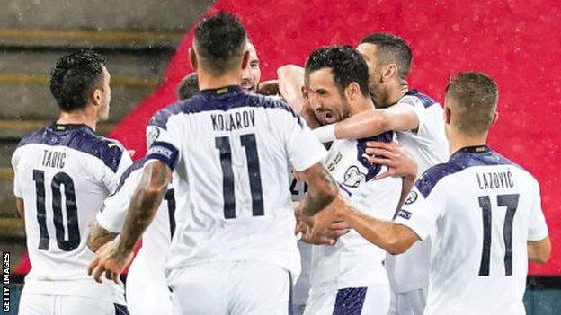 Serbia players celebrate