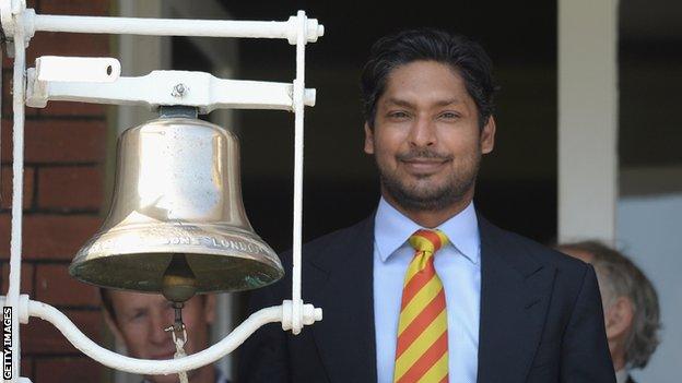 Kumar Sangakkara rings the bell at Lord's