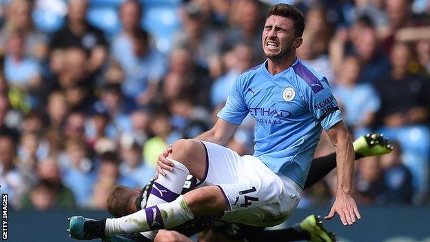 Manchester City defender Aymeric Laporte was injured in the 4-0 win over Brighton