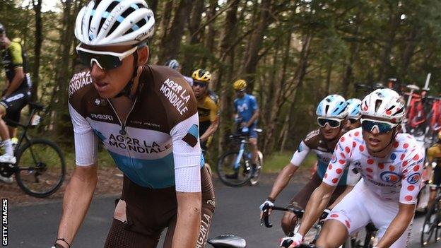 Romain Bardet in action in the Tour de France