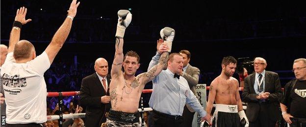 Ricky Burns takes is announced as the winner on points as he retains his WBA world super-lightweight title