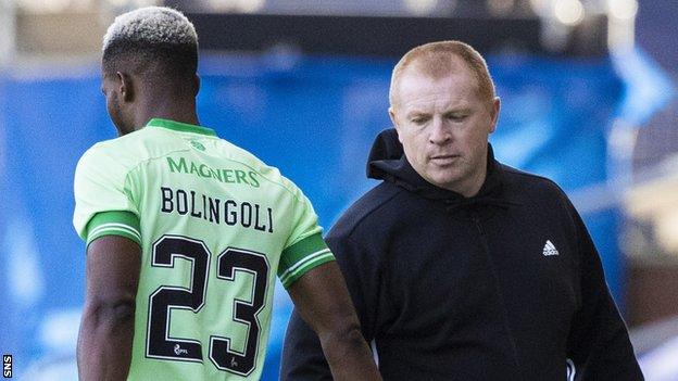 Celtic defender Boli Bolingoli and manager Neil Lennon