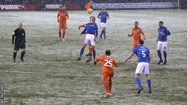 Luton v Portsmouth in the snow