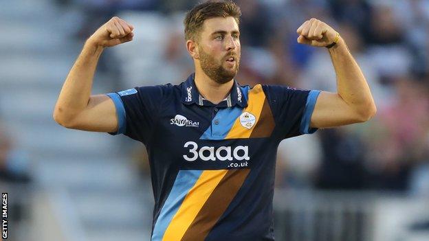 Ben Cotton celebrates dismissing Hampshire batsman George Bailey in the T20 Blast