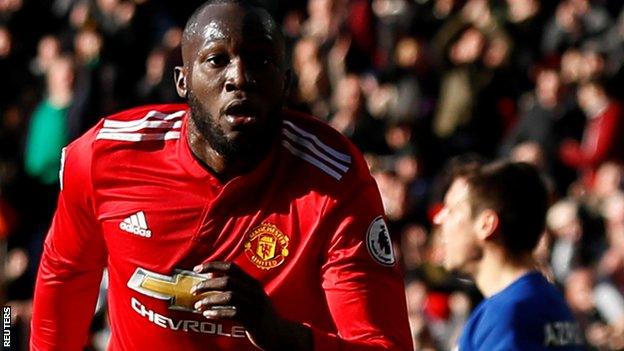 Romelu Lukaku of Manchester United after scoring against Chelsea