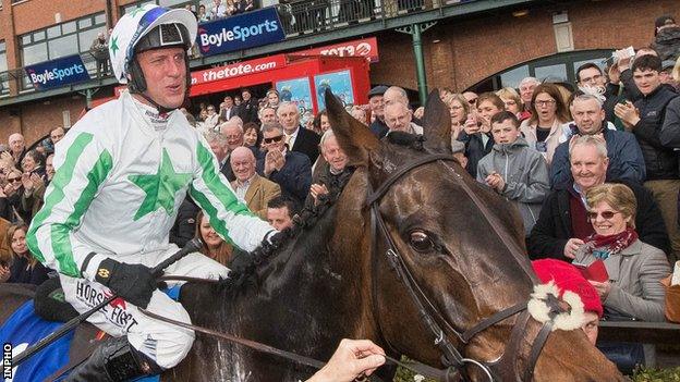 Jockey Robbie Power with Our Duke after winning the 2017 Irish Grand National