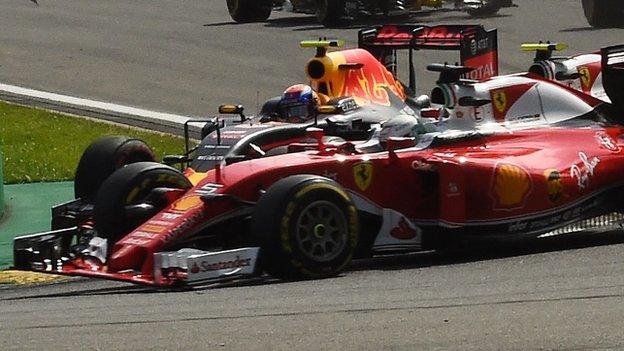 Max Verstappen and Kimi Raikkonen collide at Spa