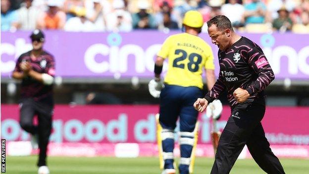 Somerset spinner Roelof van der Merwe was their main threat with the ball, taking 2-29, including the wicket of Hampshire skipper James Vince