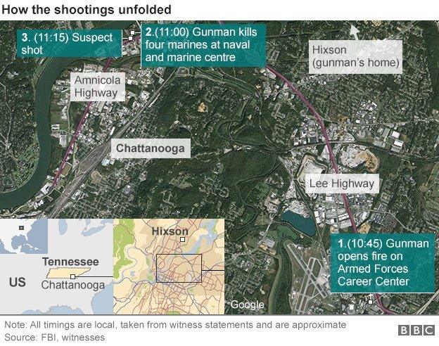 Map showing how shooting unfolded