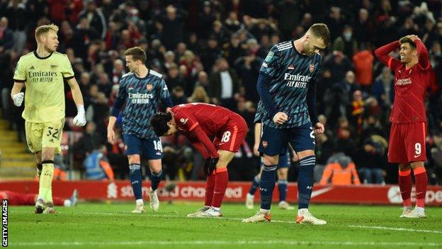 Takumi Minamino misses a chance for Liverpool