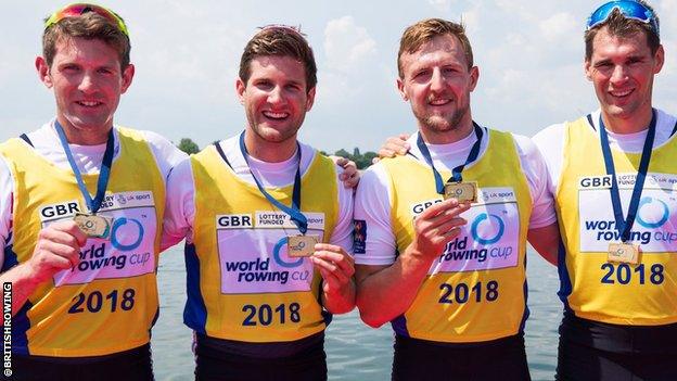 Great Britain's winning men's quadruple sculls team