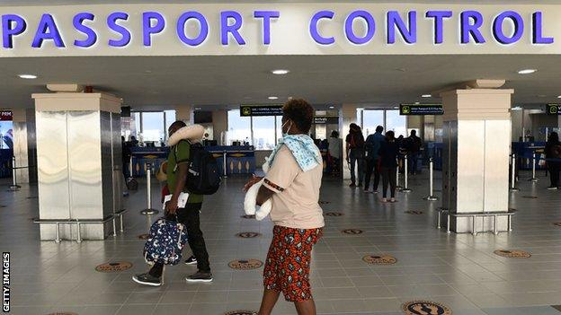 Passport control at an airport