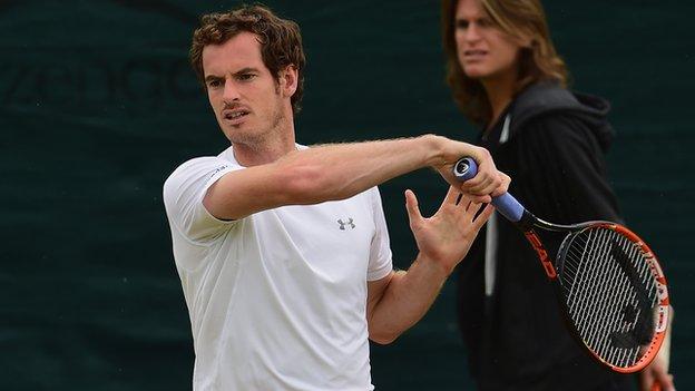 Andy Murray during practice at Wimbledon