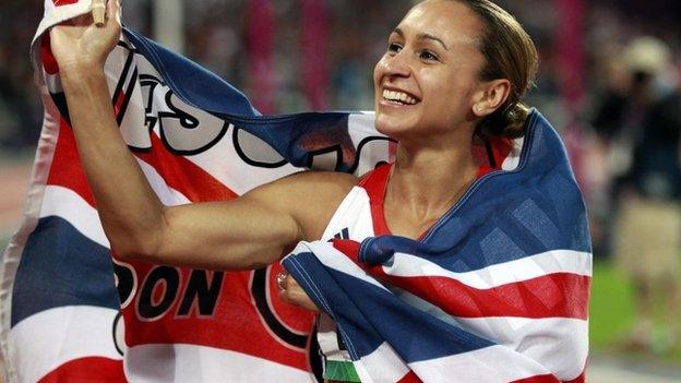 Jessica Ennis-Hill celebrates winning gold at the 2012 Olympics