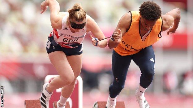 Libby Clegg (left) competing at last year's Paralympics